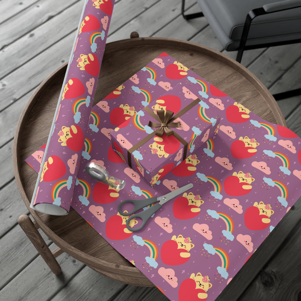 Rainbow Paw Prints Gift Wrap - Happy Little Kitty