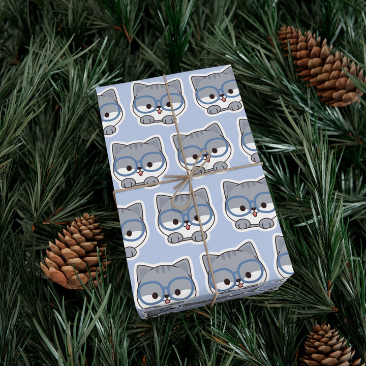 Blue Spectacle Kitty Gift Wrap - Happy Little Kitty