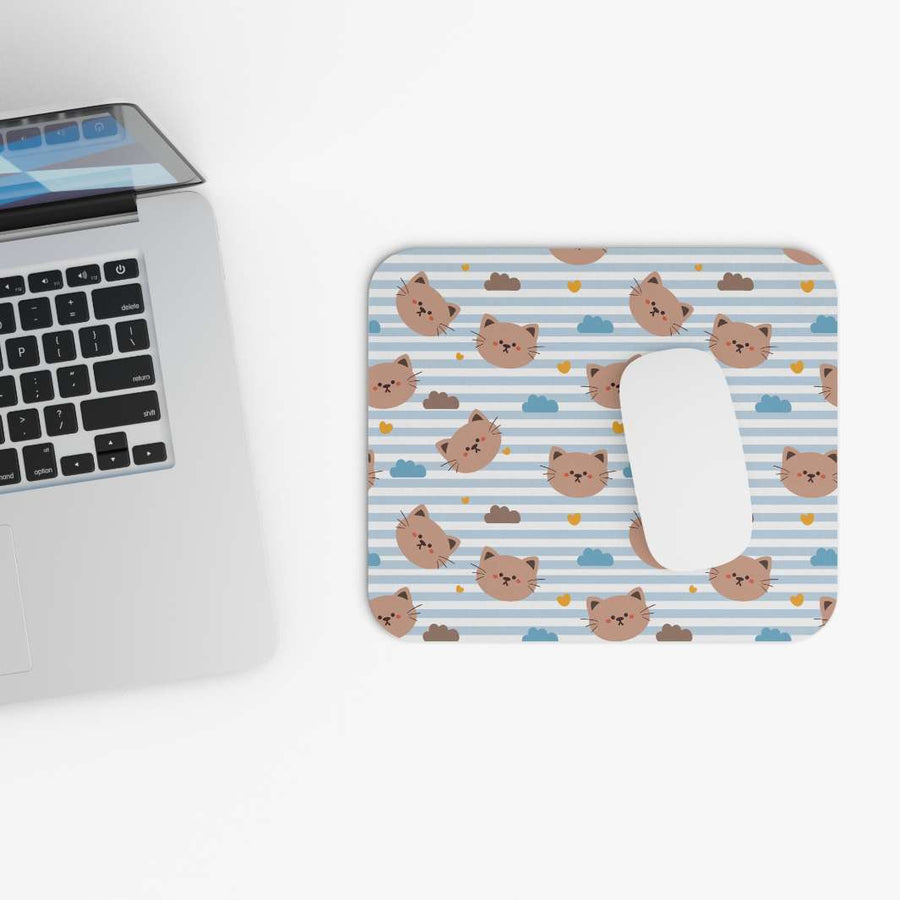 Blue Stripes Cat Mouse Pad - Happy Little Kitty