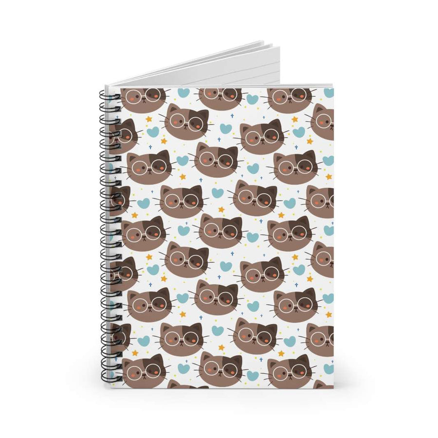 Brown Cat with Glasses Spiral Notebook - Happy Little Kitty