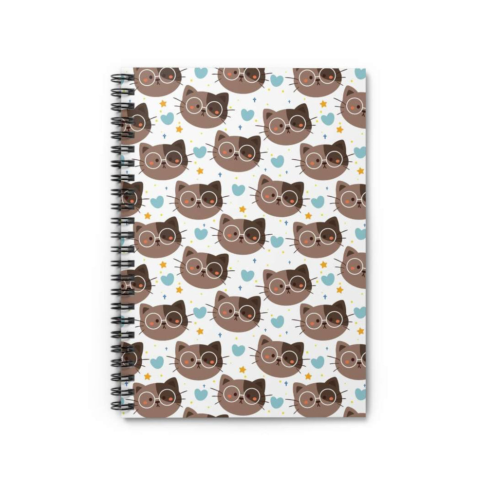 Brown Cat with Glasses Spiral Notebook - Happy Little Kitty