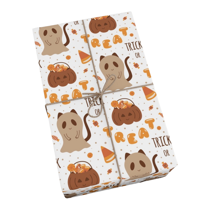 Candy Corn Ghost Cat Gift Wrap - Happy Little Kitty