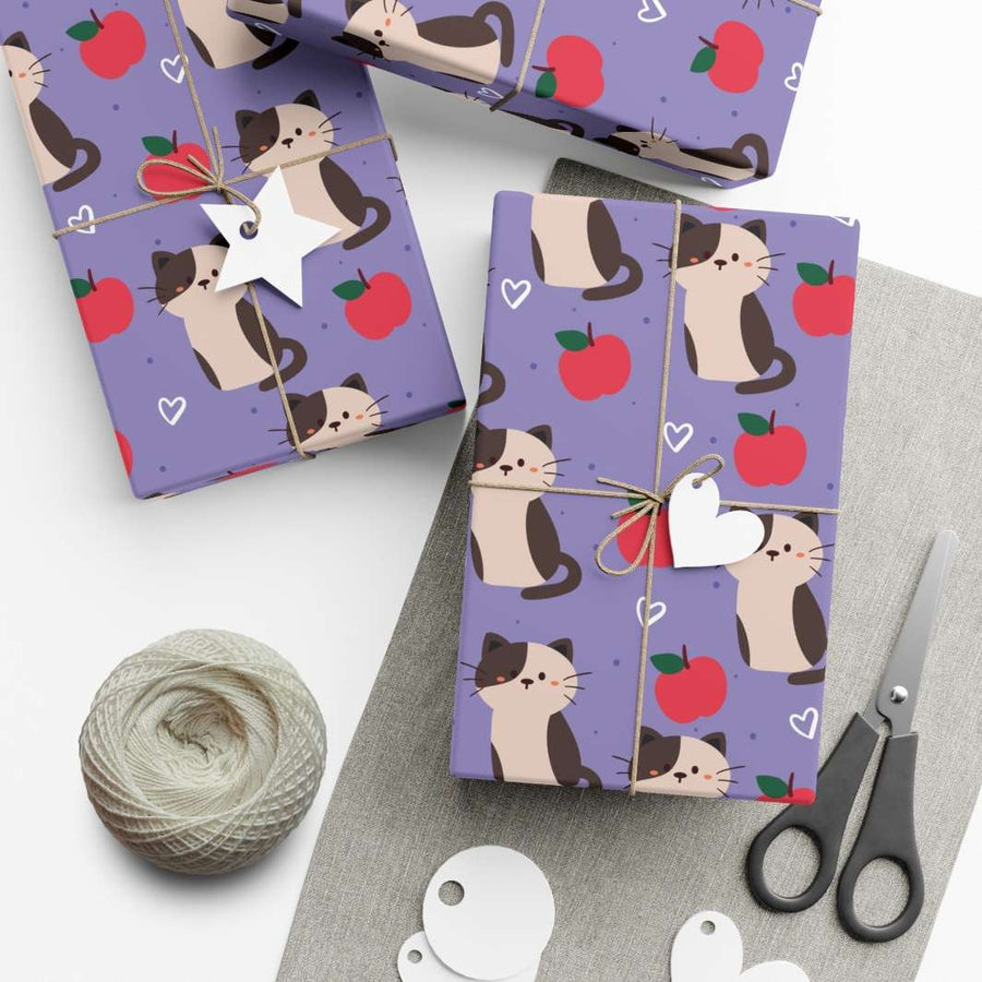Cats and Apples Gift Wrap - Happy Little Kitty