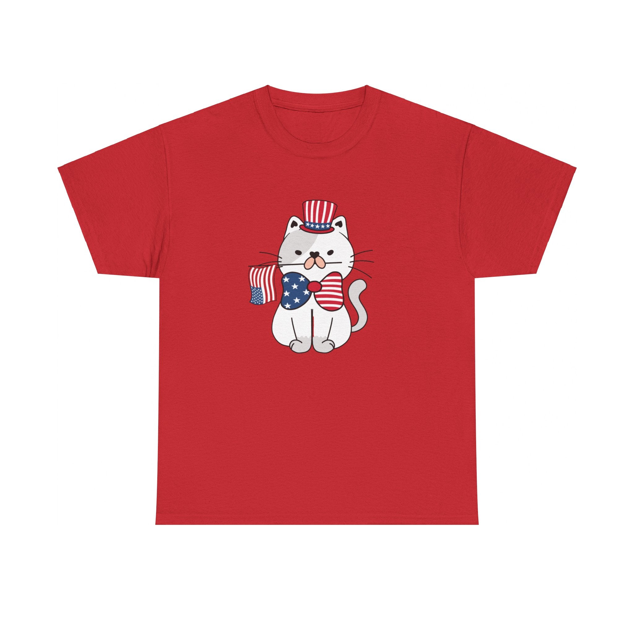 Patriotic Cat Cotton Tee Happy Little Kitty