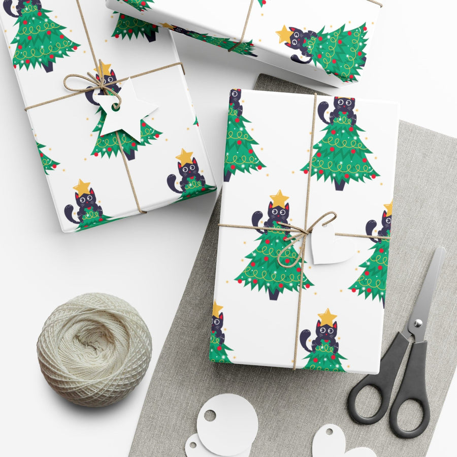 Cat Christmas Tree Gift Wrap - Happy Little Kitty