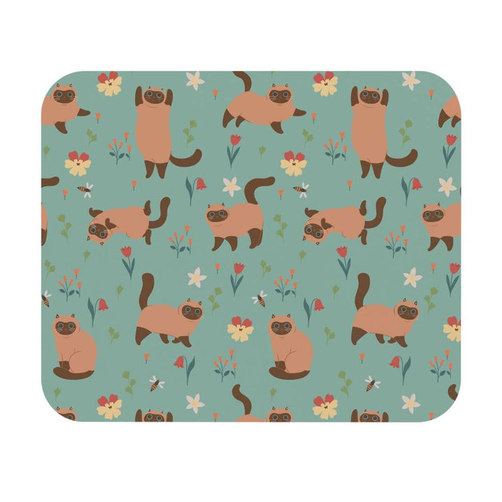 Siamese Cat and Flowers Mouse Pad