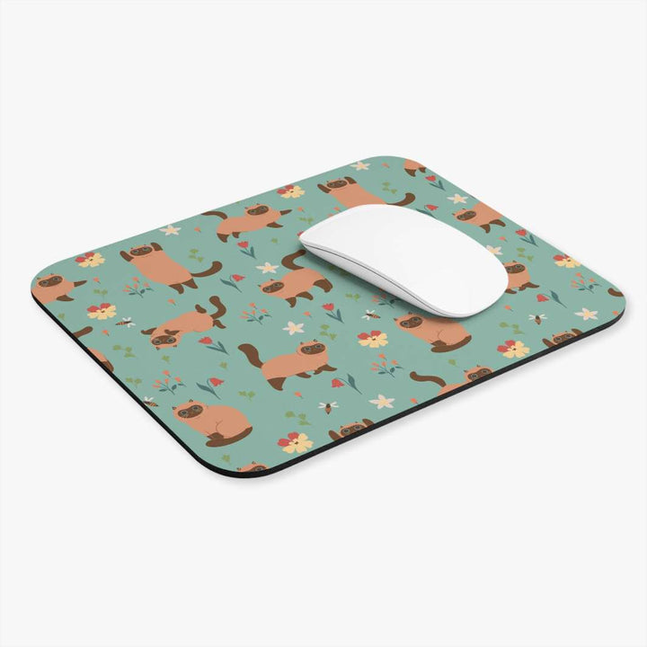 Siamese Cat and Flowers Mouse Pad