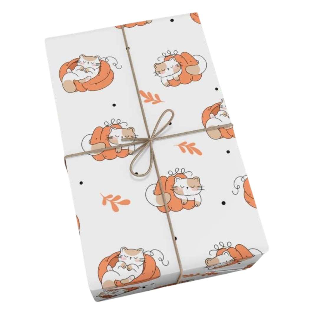 Sleepy Pumpkin Cat Gift Wrap - Happy Little Kitty