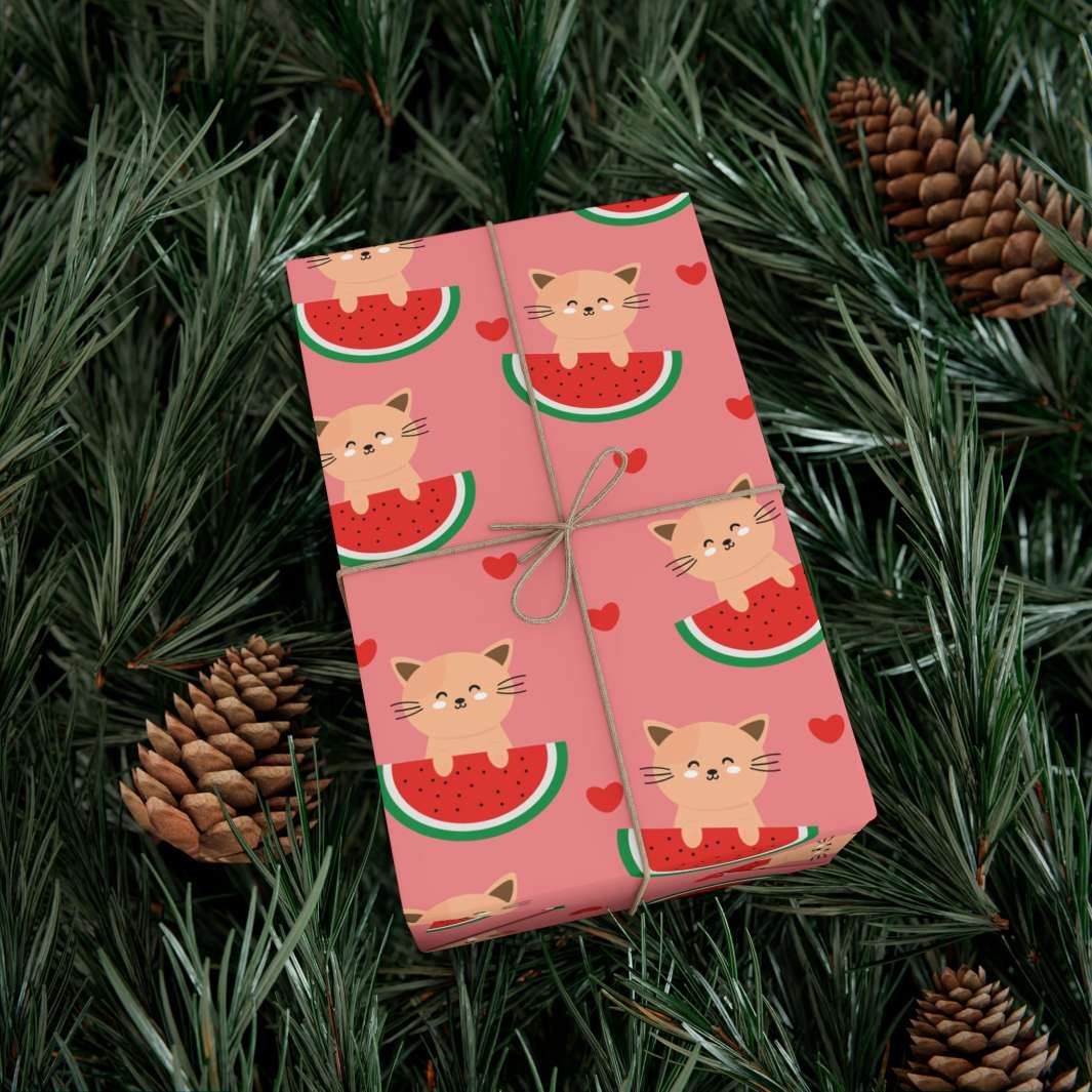 Watermelon Cat Gift Wrap - Happy Little Kitty