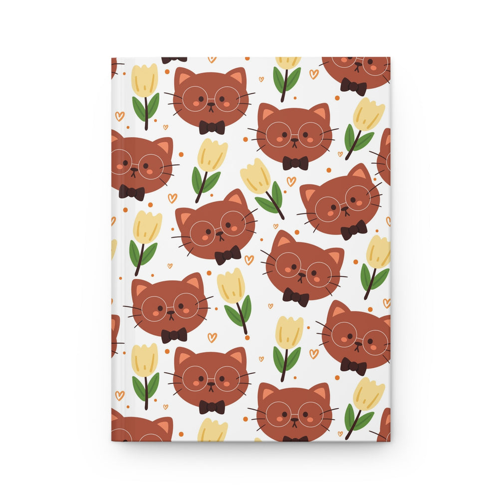 Brown Cat and Tulips Hardcover Journal - Happy Little Kitty