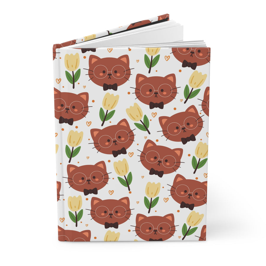 Brown Cat and Tulips Hardcover Journal - Happy Little Kitty
