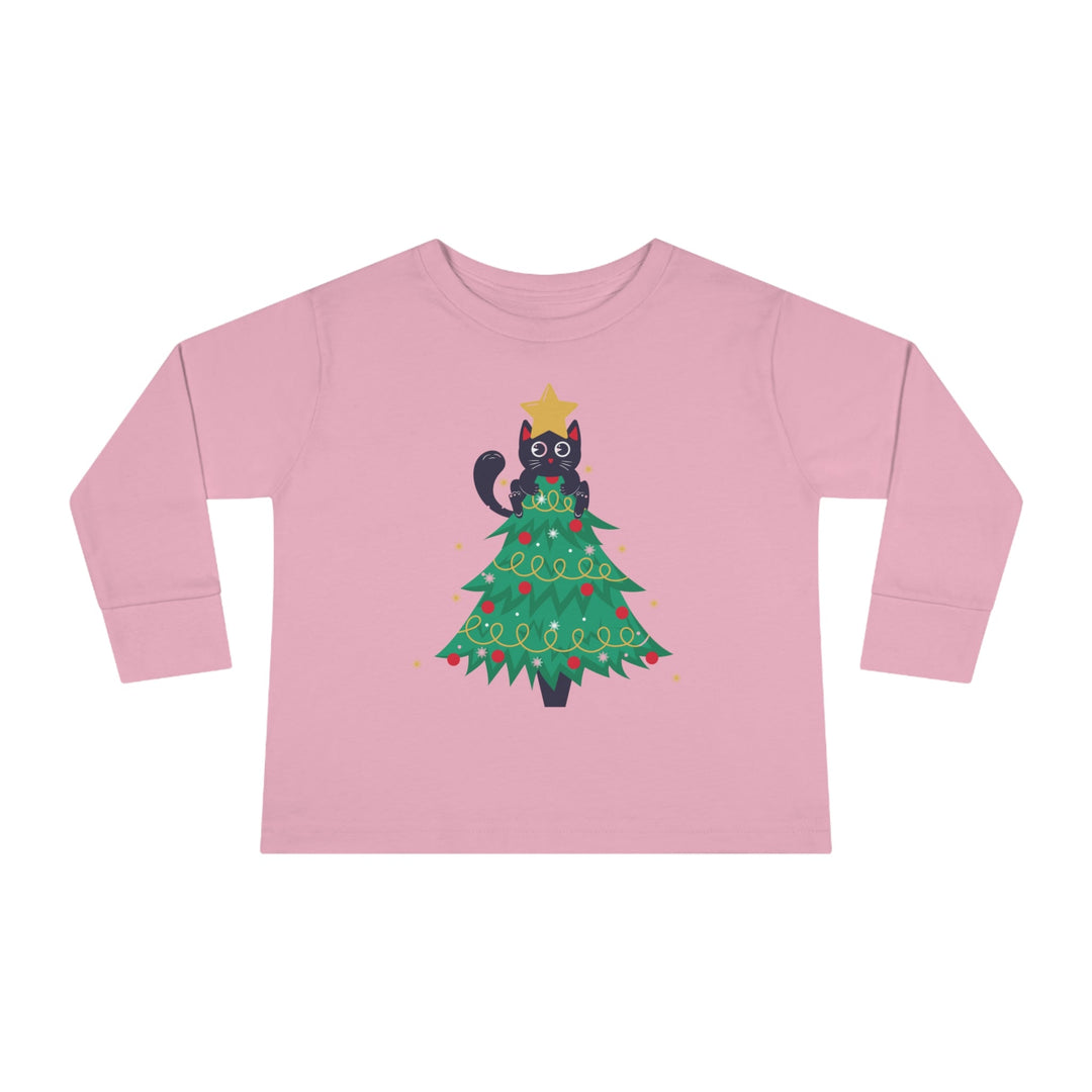 Cat Christmas Tree Toddler Long Sleeve Tee - Happy Little Kitty