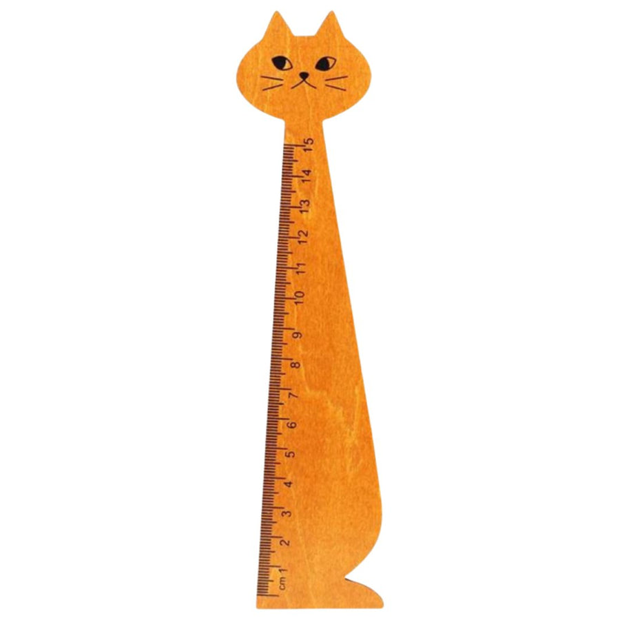 Cat Head Wooden Metric Ruler- Brown - Happy Little Kitty