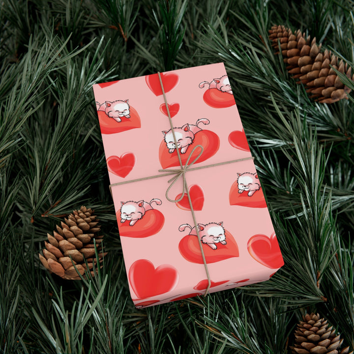 Cats on a Heart Cushion Gift Wrap - Happy Little Kitty