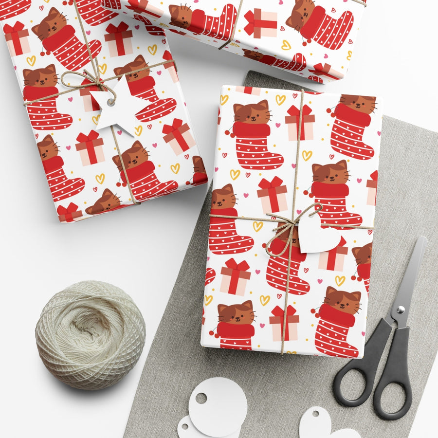 Christmas Stocking Cat Gift Wrap - Happy Little Kitty