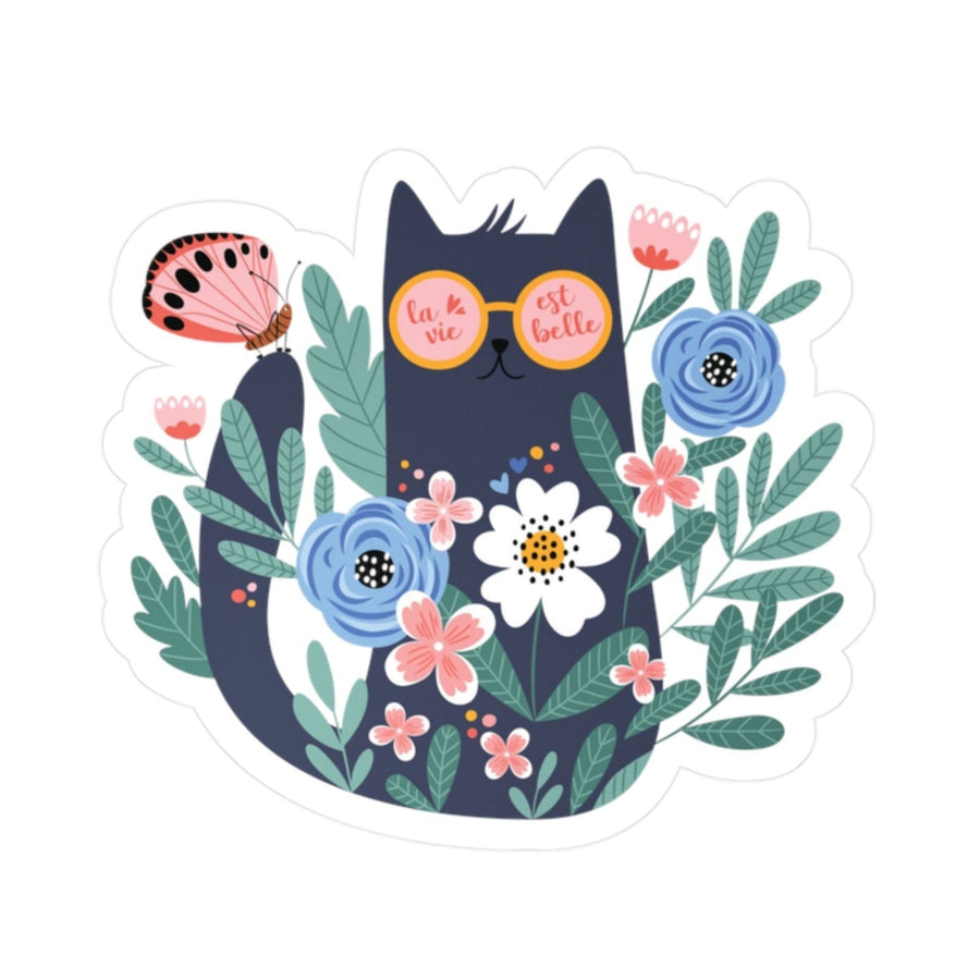 Flower Garden Cat Sticker - Happy Little Kitty
