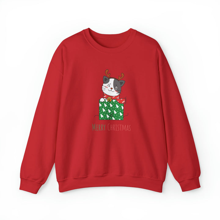 Gift Wrapped Cat Crewneck Sweatshirt - Happy Little Kitty