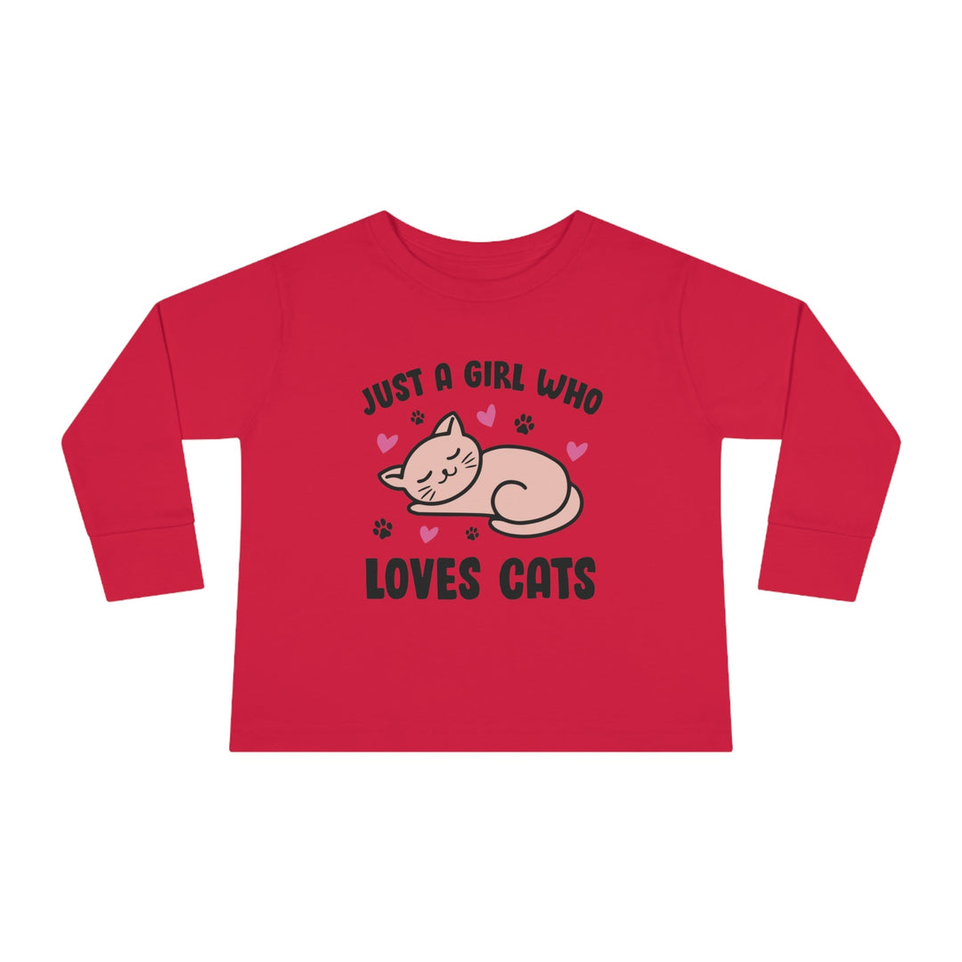 Girl Who Loves Cats Toddler Long Sleeve Tee - Happy Little Kitty