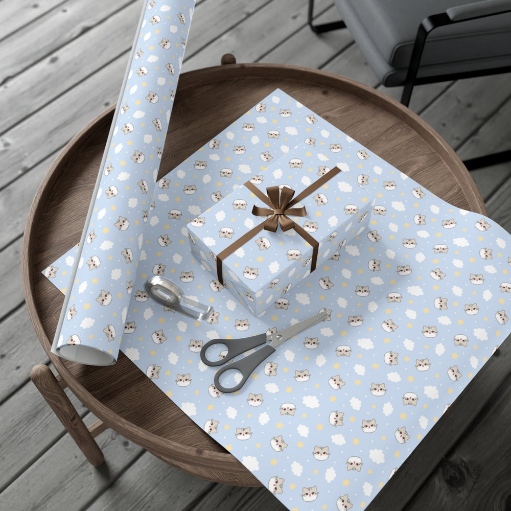 Gray Cat and Clouds Gift Wrap - Happy Little Kitty