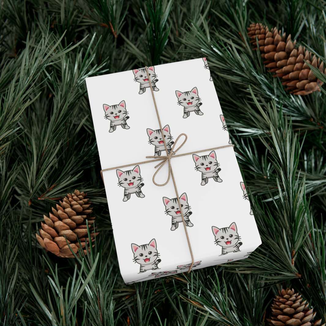 Gray Tabby Cat Gift Wrap - Happy Little Kitty