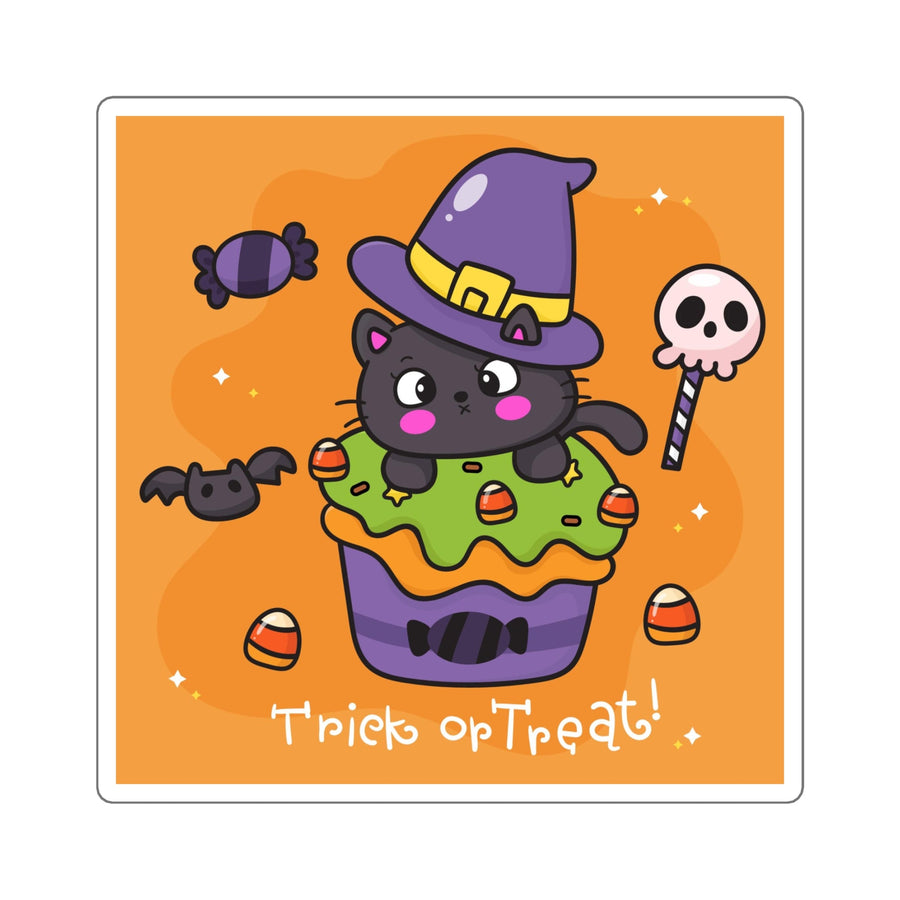Halloween Cupcake Cat Square Sticker - Happy Little Kitty