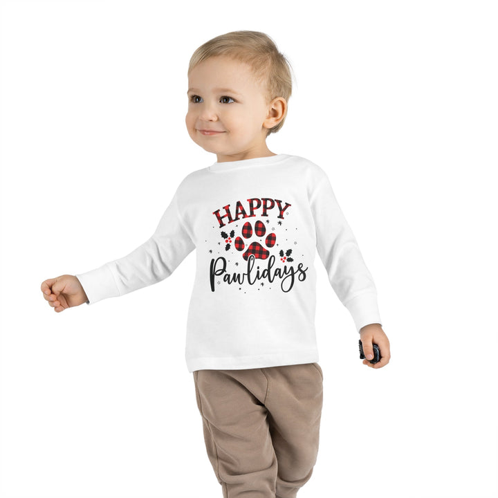 Happy Pawlidays Toddler Long Sleeve Tee - Happy Little Kitty