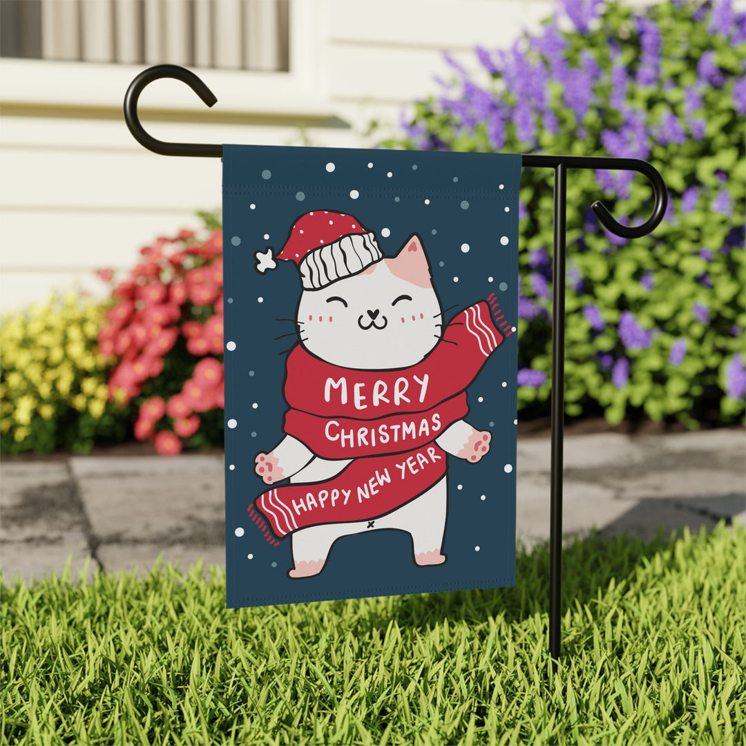 Holiday Greetings Cat Garden & House Banner - Happy Little Kitty