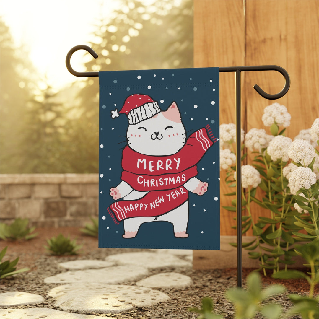 Holiday Greetings Cat Garden & House Banner - Happy Little Kitty