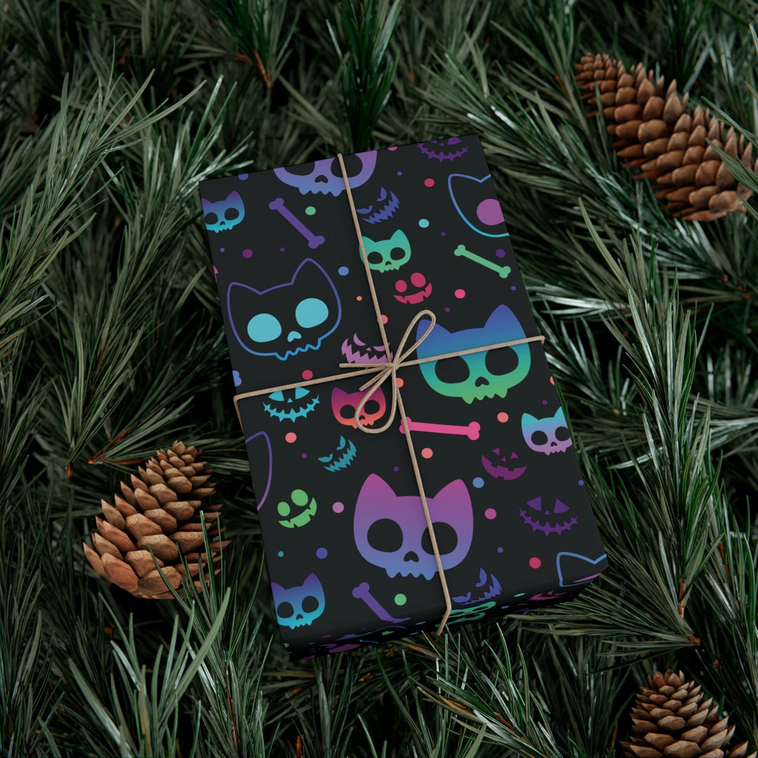 Neon Cat Skeleton Gift Wrap - Happy Little Kitty
