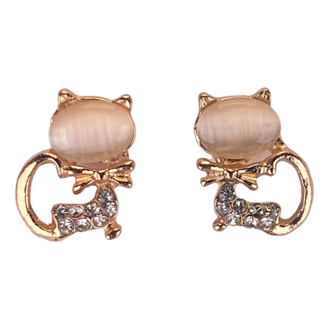 Opal Cat Body Earrings – White, cat silhouette jewelry for cat lovers