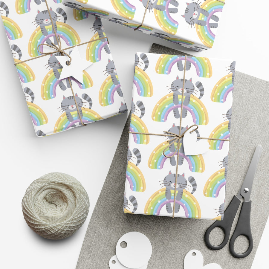 Over the Rainbow Cat Gift Wrap - Happy Little Kitty