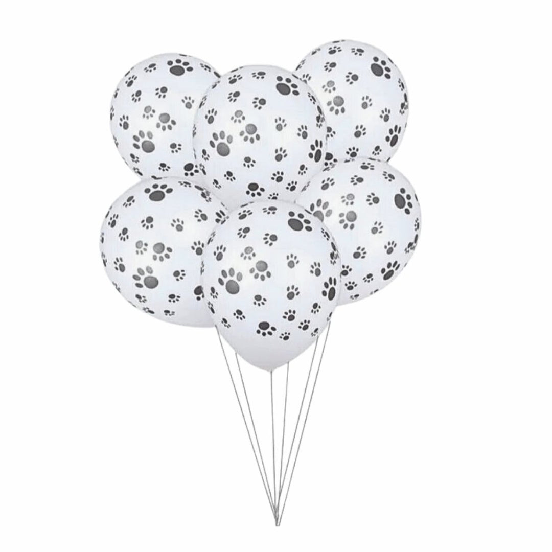 Paw Print Balloons featuring cat paw print designs, 12 inches, pack of 10, shown fully inflated for party decoration