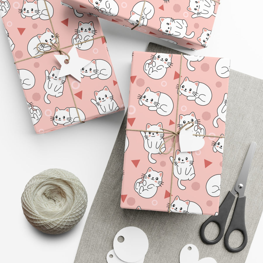 Playful White Cat Gift Wrap - Happy Little Kitty