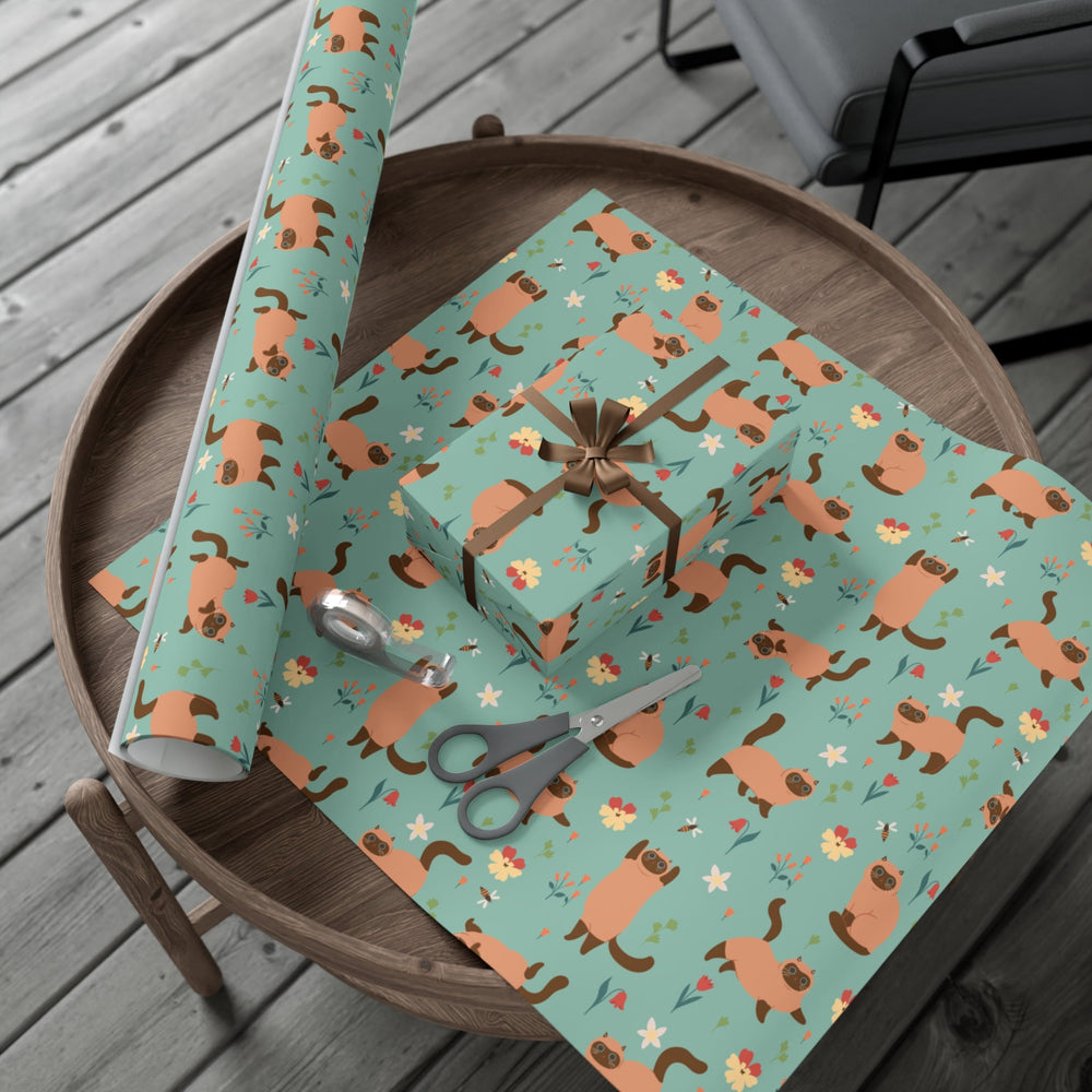 Siamese Cat and Flowers Gift Wrap - Happy Little Kitty