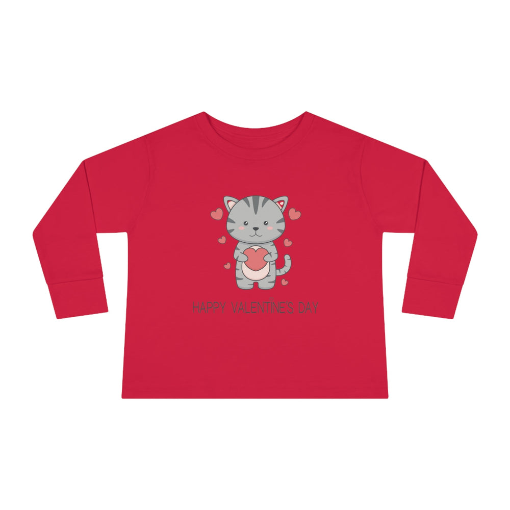 Valentine Cat Toddler Long Sleeve Tee - Happy Little Kitty