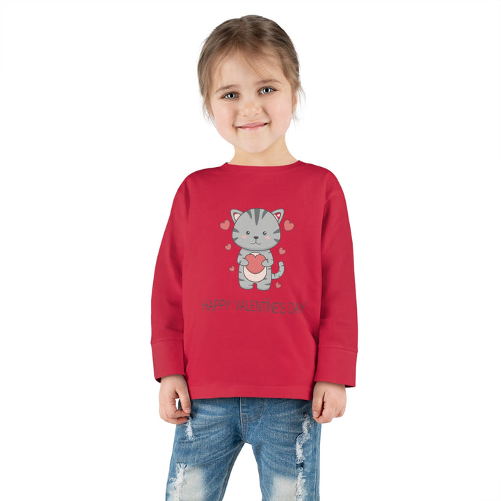 Valentine Cat Toddler Long Sleeve Tee - Happy Little Kitty