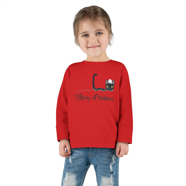 Snowy Christmas Cat Toddler Long Sleeve Tee