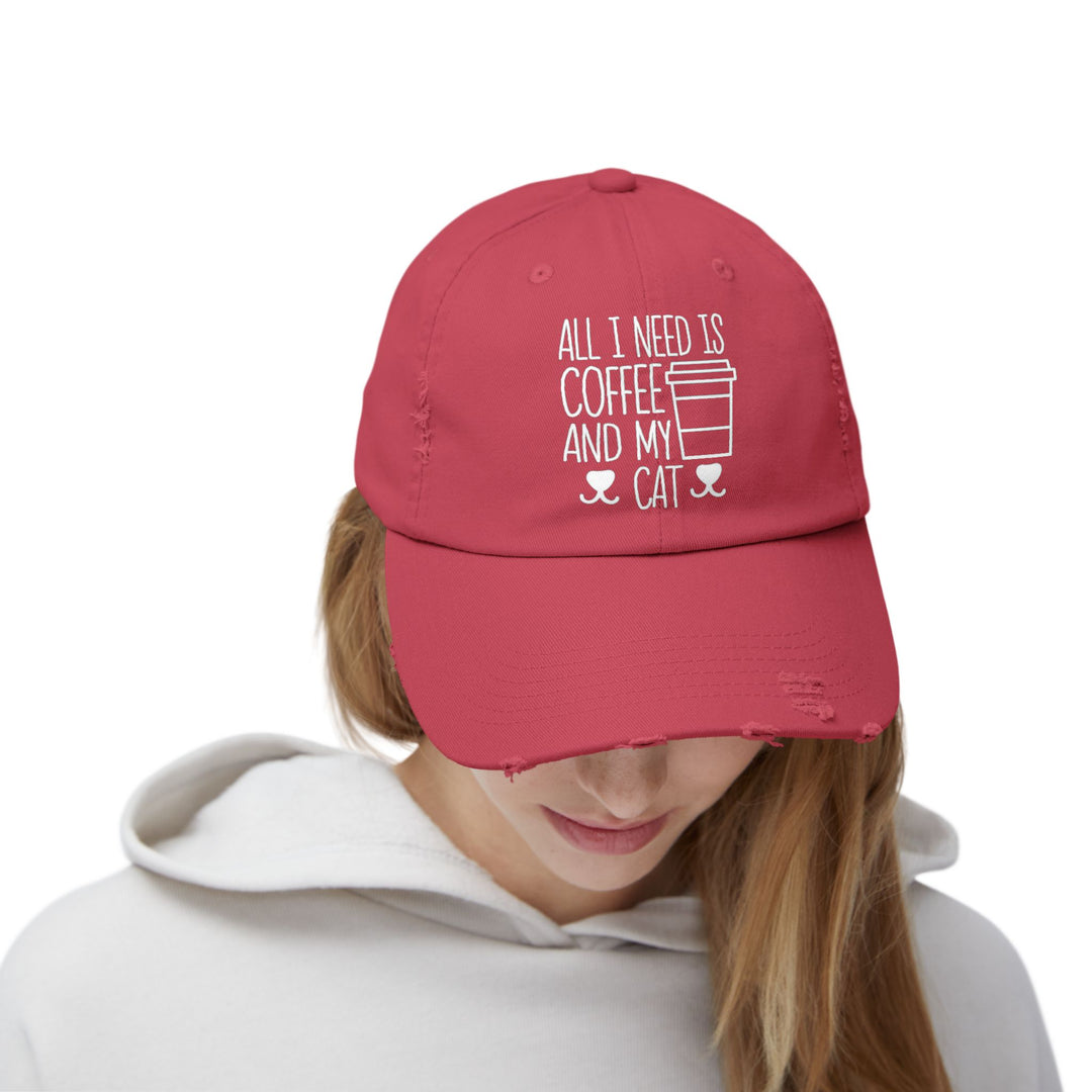 Coffee and My Cat Unisex Distressed Hat