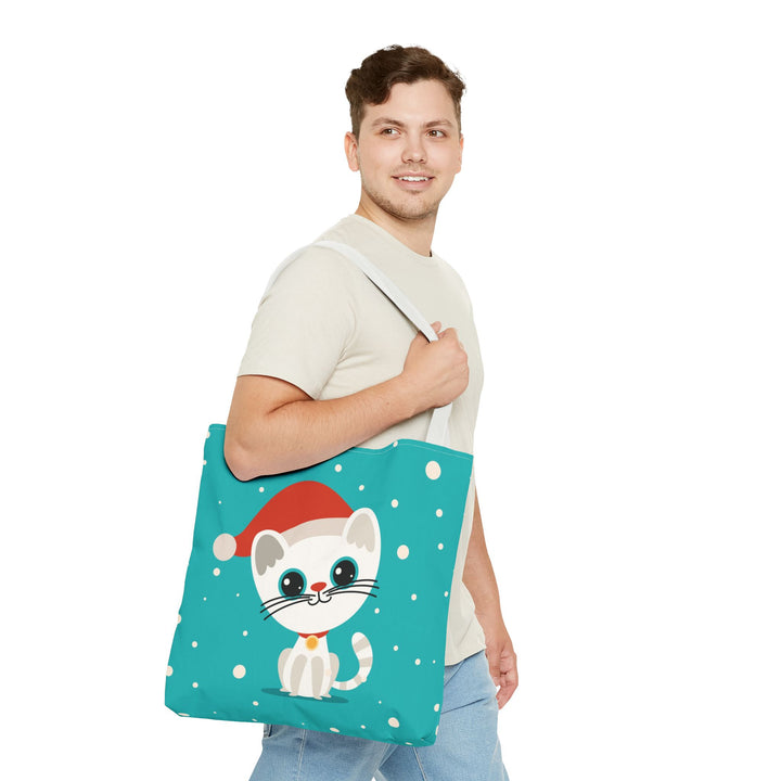 Teal Santa Cat Tote Bag