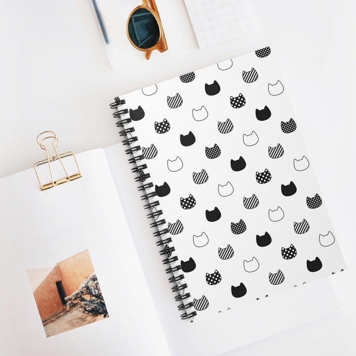 Patterned Black and White Cat Head Spiral Notebook