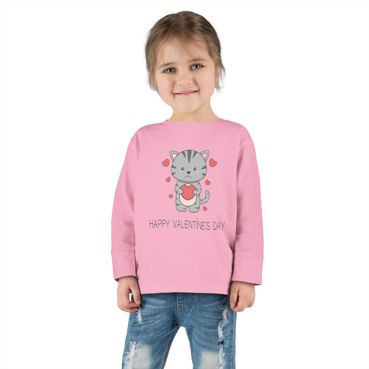 Valentine Cat Toddler Long Sleeve Tee