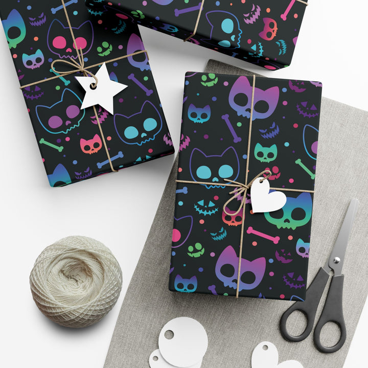 Neon Cat Skeleton Gift Wrap
