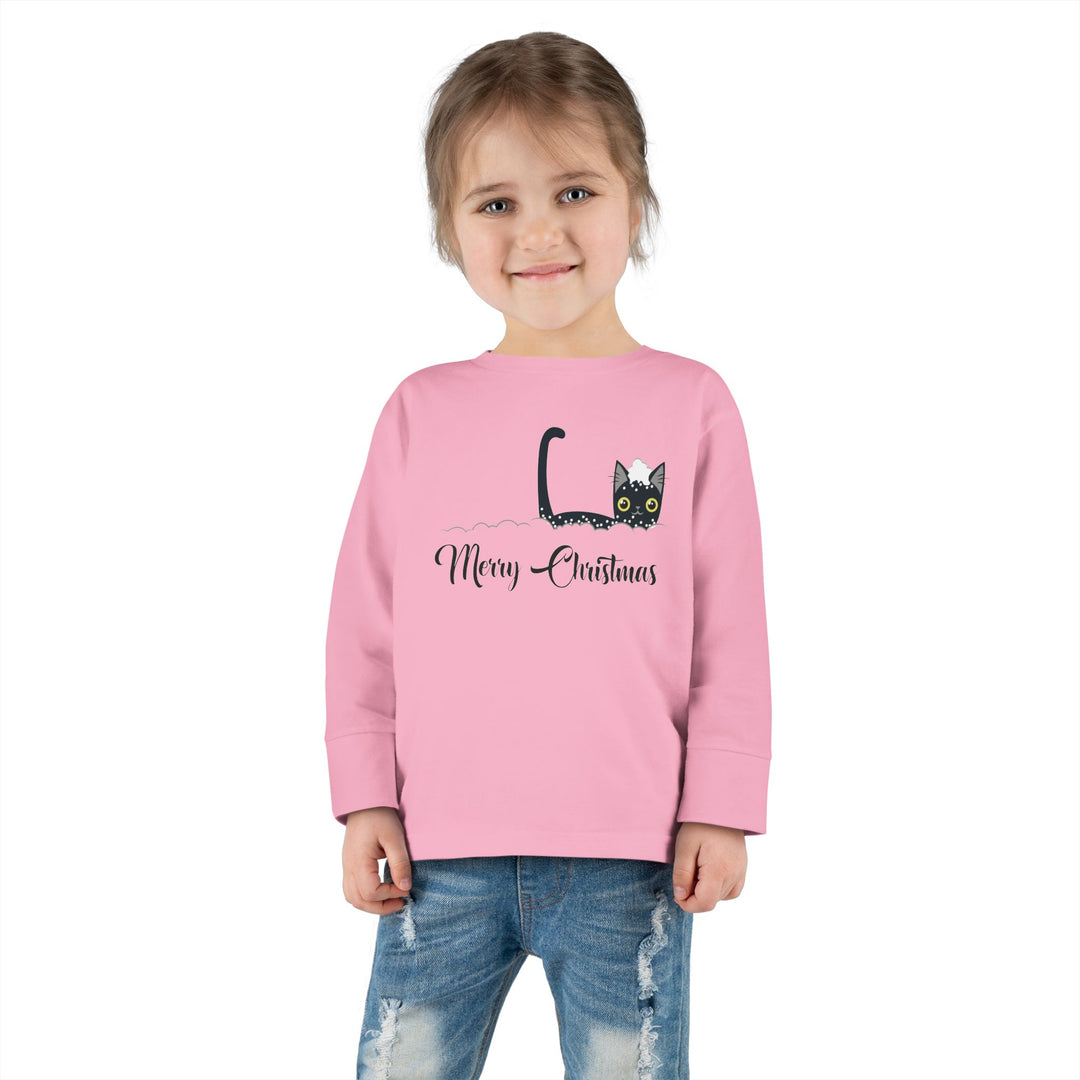 Snowy Christmas Cat Toddler Long Sleeve Tee
