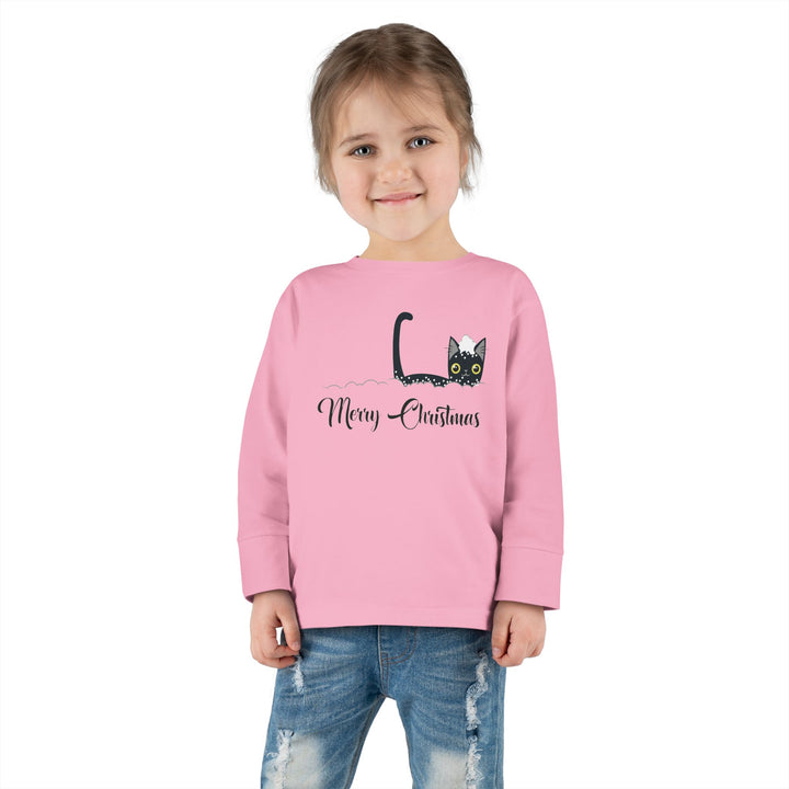 Snowy Christmas Cat Toddler Long Sleeve Tee