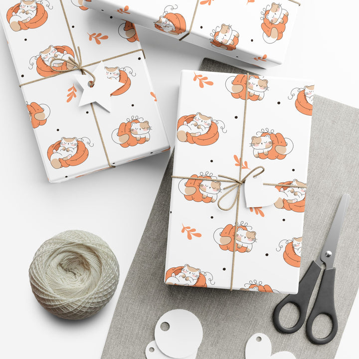 Sleepy Pumpkin Cat Gift Wrap