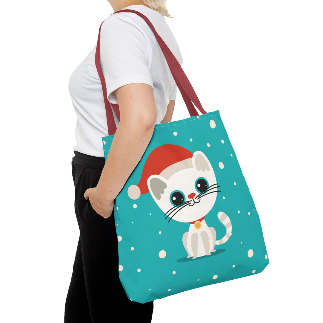 Teal Santa Cat Tote Bag