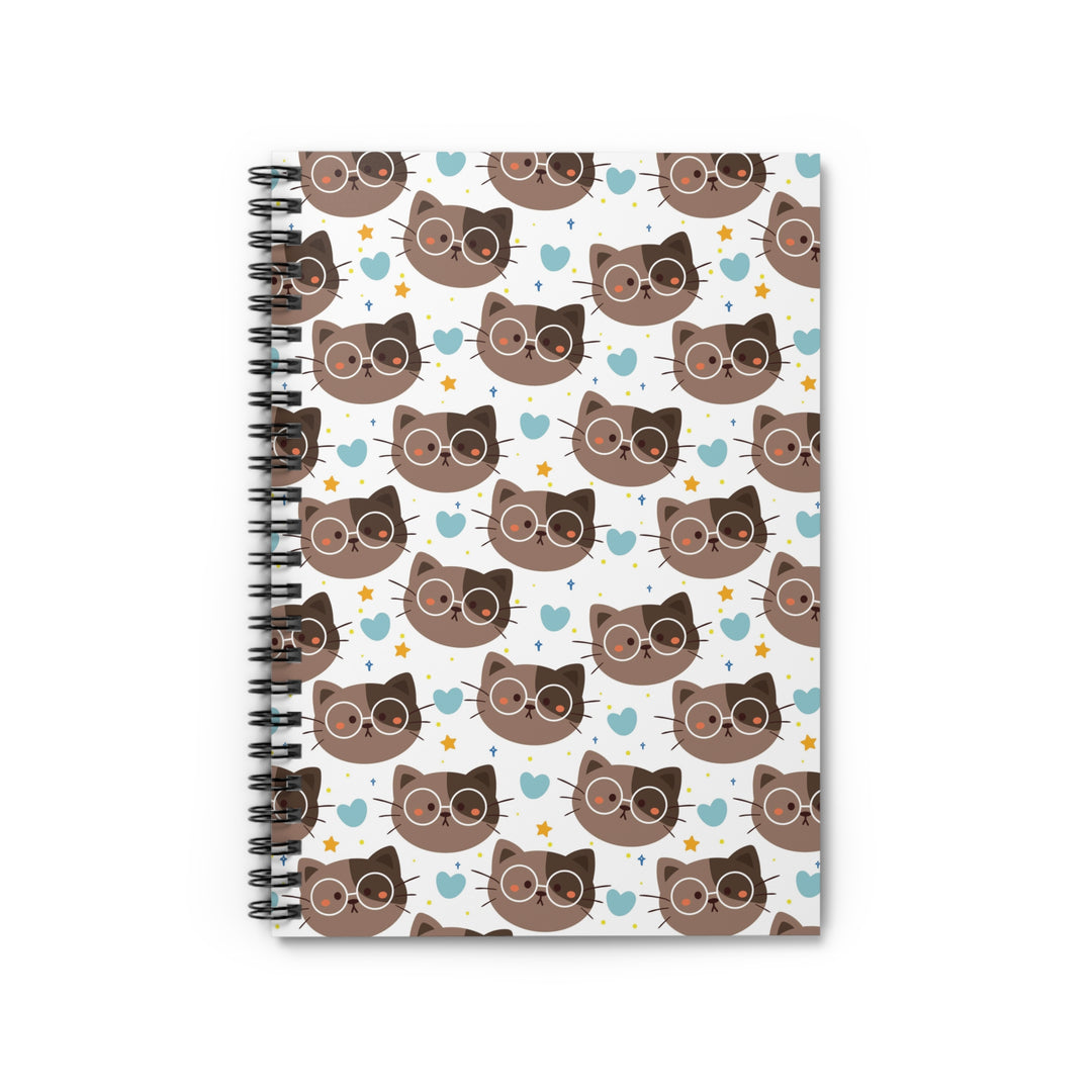 Brown Cat with Glasses Spiral Notebook
