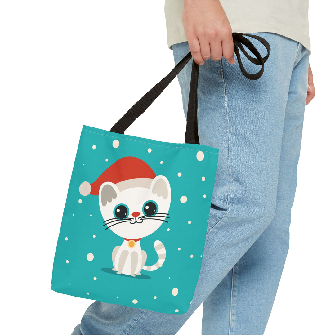 Teal Santa Cat Tote Bag