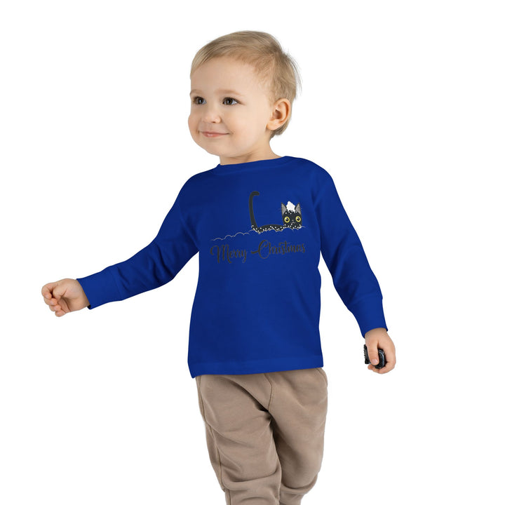 Snowy Christmas Cat Toddler Long Sleeve Tee