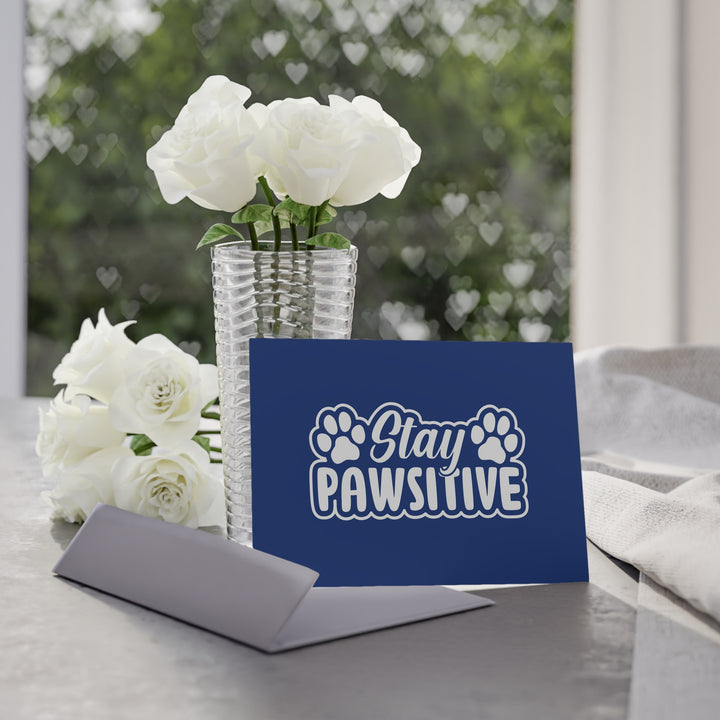Stay Pawsitive Greeting Card- Blue